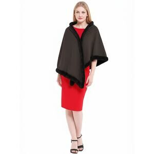 Dennis Basso Designer Wrap Shawl with faux fur trim chocolate 25" x 64" NWOT